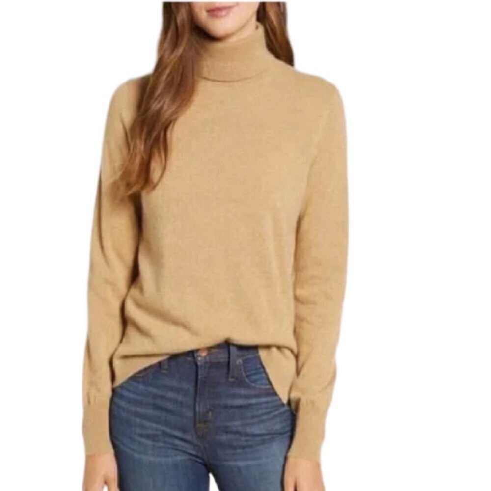 NWOT J.‎ Crew Merino Wool Blend Turtle Neck Sweater Minimalist Caramel Size XL